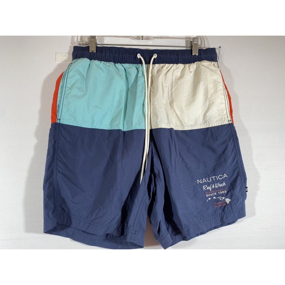 Nautica Vintage Men's Swim Trunks Medium Multicolor Embroidered Logo Lined